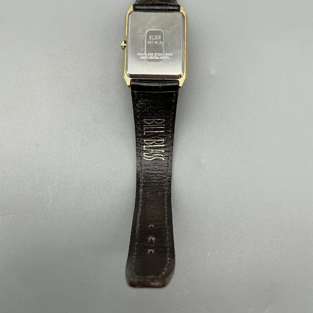 Vintage Bill Blass 007-0132 Mens Watch 24mm Gold Dial Black Leather New Battery